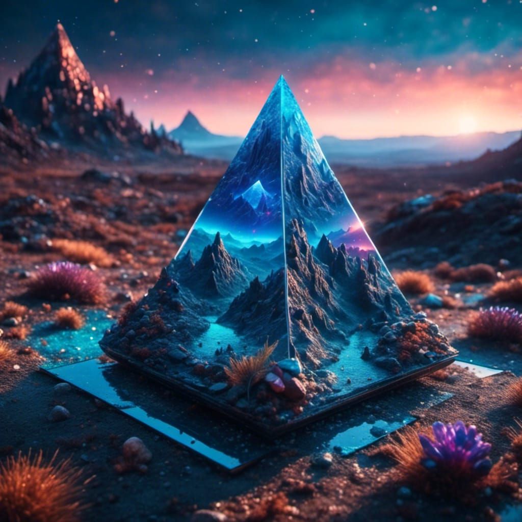 Ammolite Pyramids in Blue Desert: Digital Matte Painting