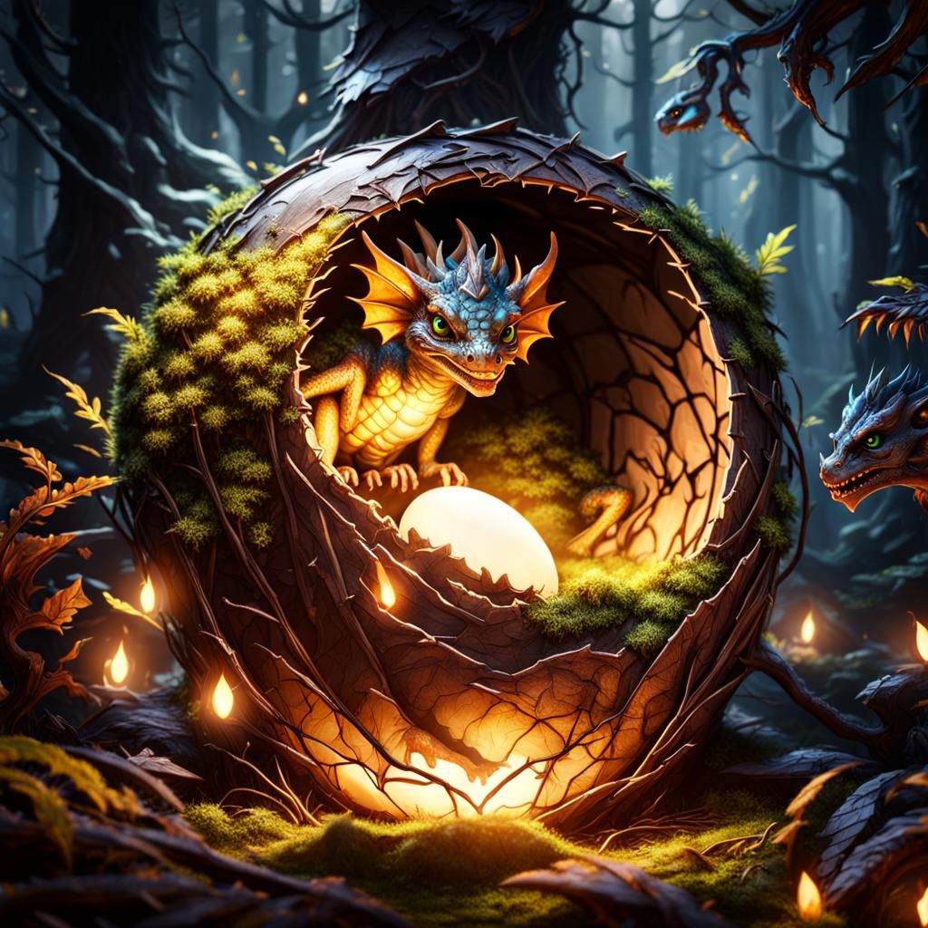 Fantasy Baby Dragon Hatching, Digital Art