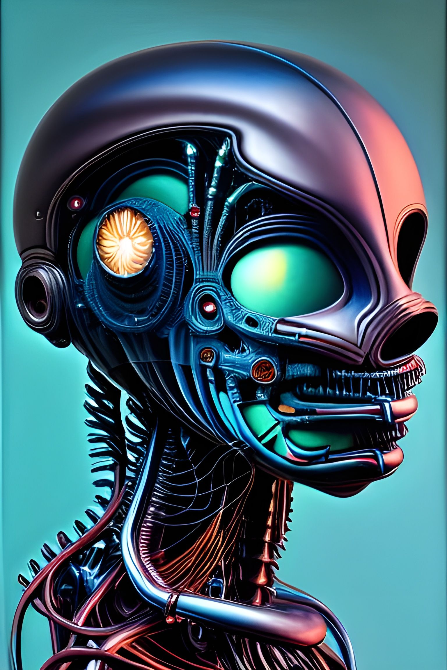 Biomechanical Cybernetic Entity in Deep Colors