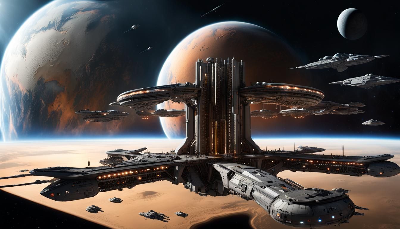 Immense Space Battle Station Exceeding Planetary Scale