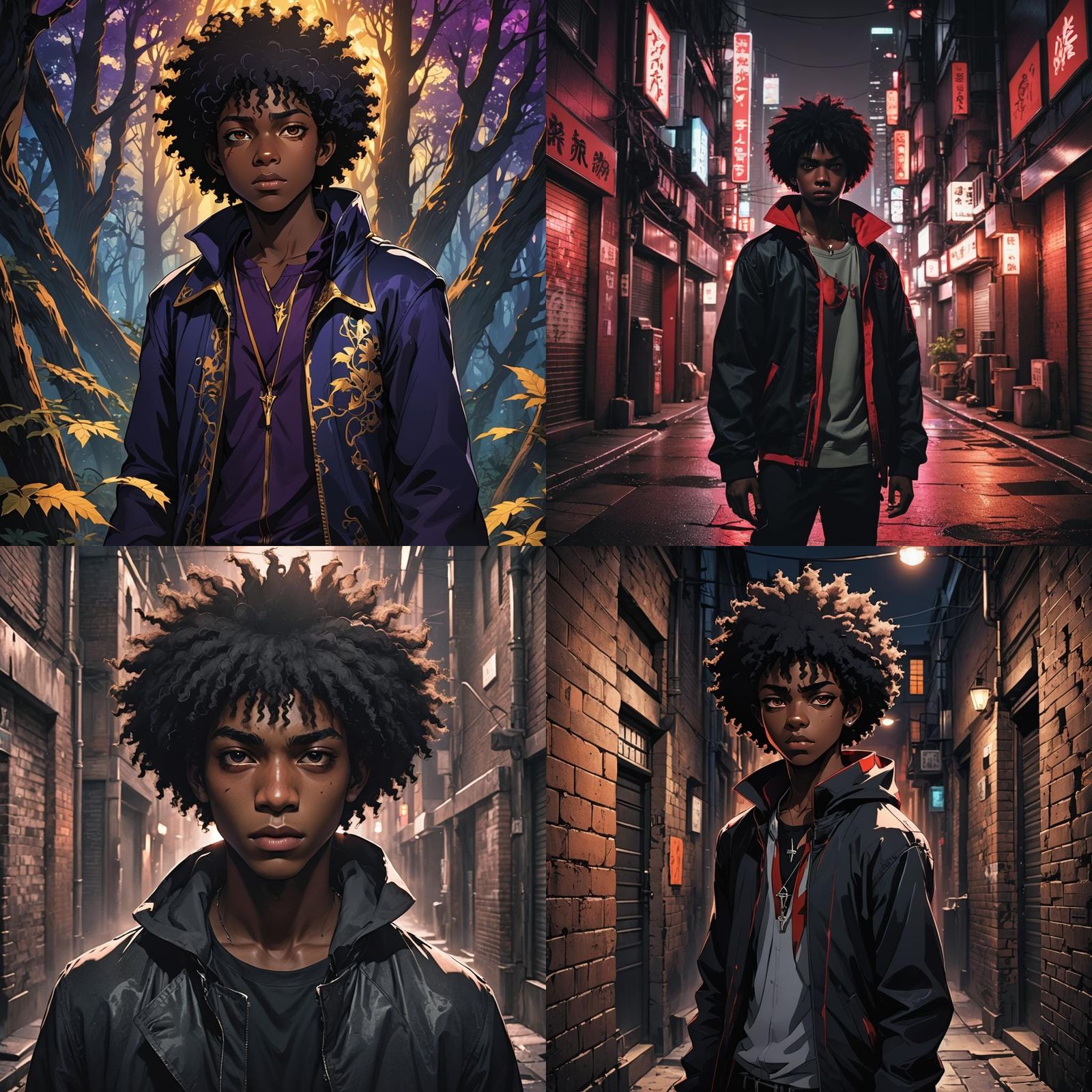 Anime Vampire: Black Teen with Afro in Manga Style