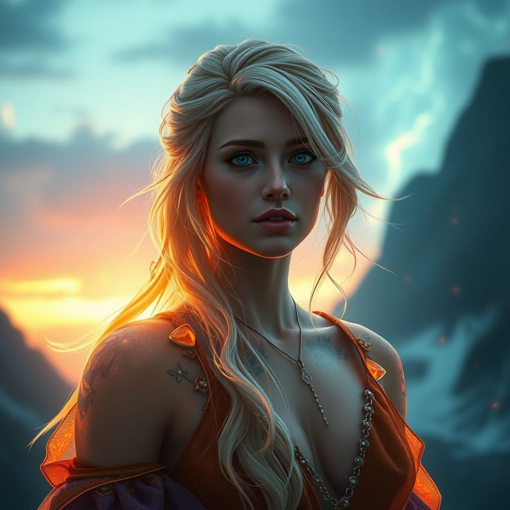 Mystic Silhouette in Aurora Dawn: Detailed Concept Art