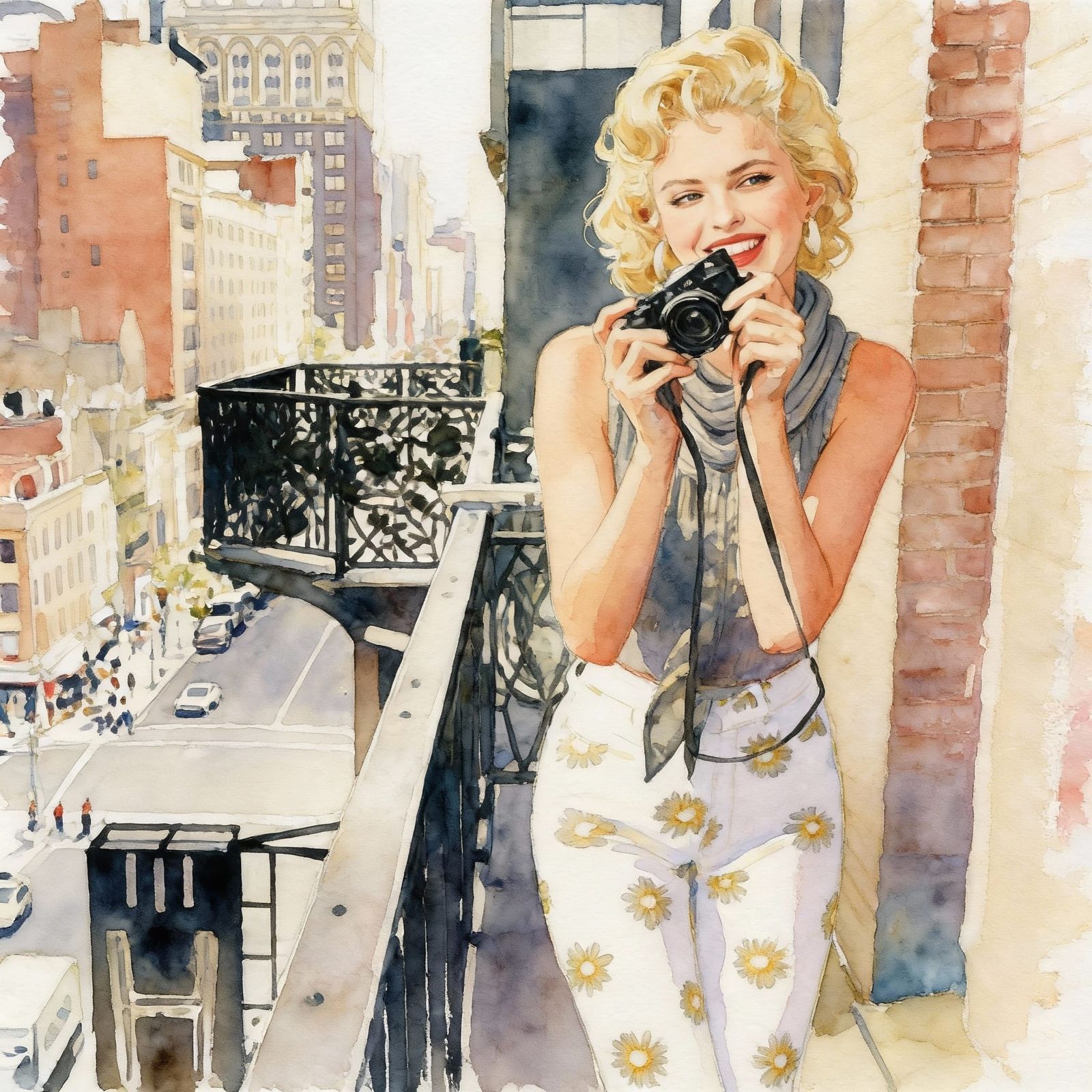 1960s Starlet on NYC Balcony with Camera