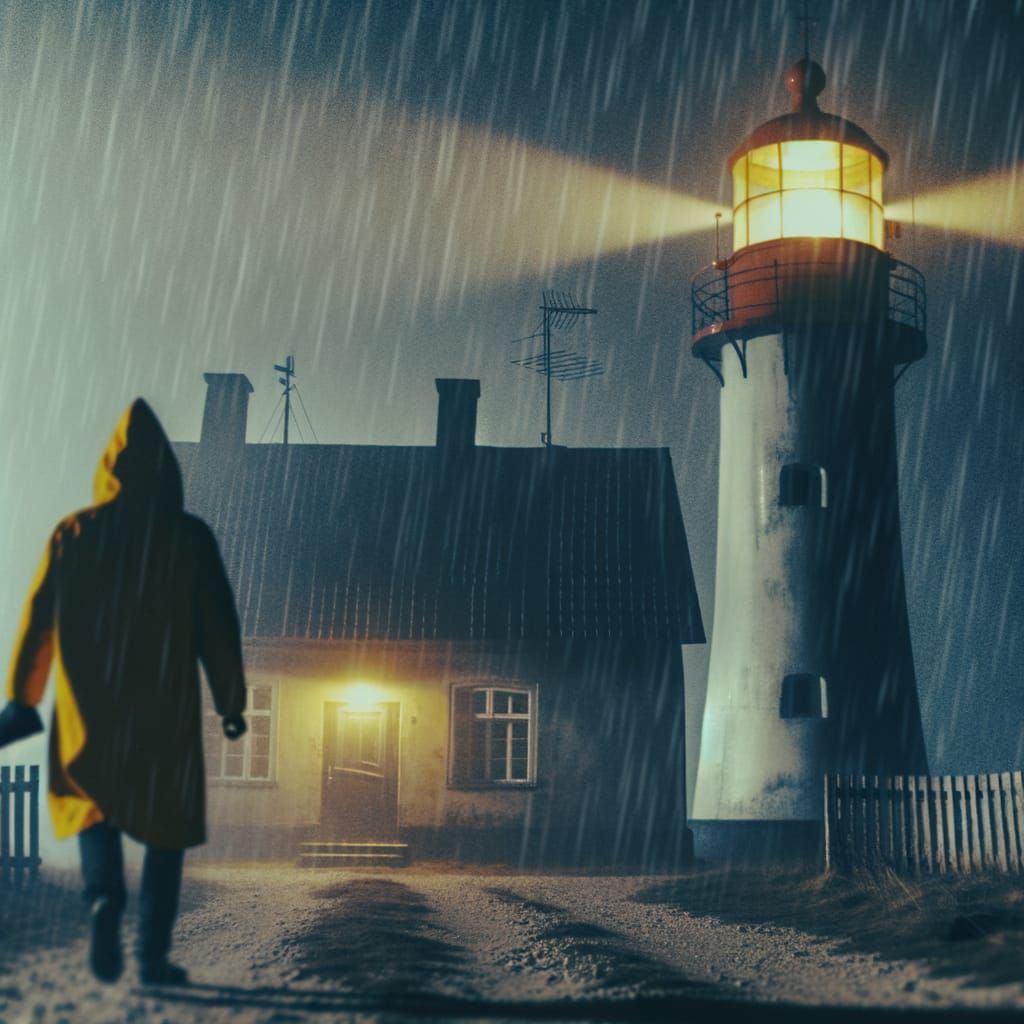 Dramatic Lighthouse Keeper in Stormy Weather
