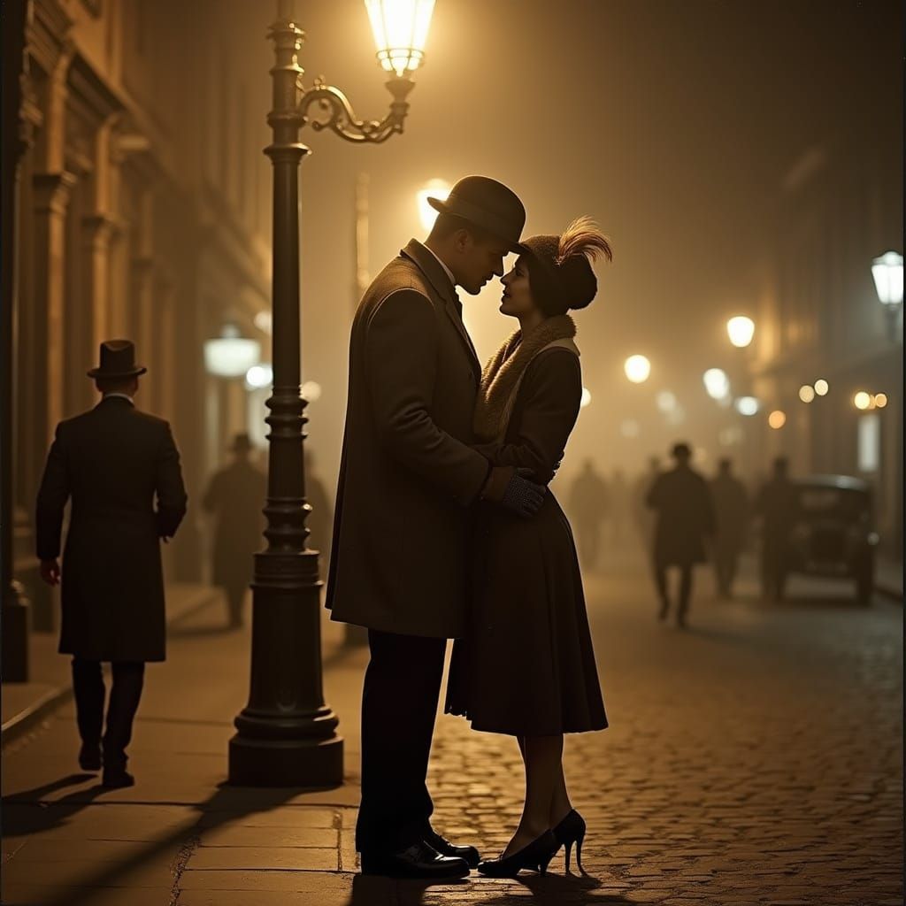 Couple's Tender Embrace in Vintage Photography Style