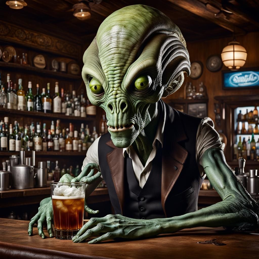 Tentacled Alien Bartender Portrait in Desert Saloon