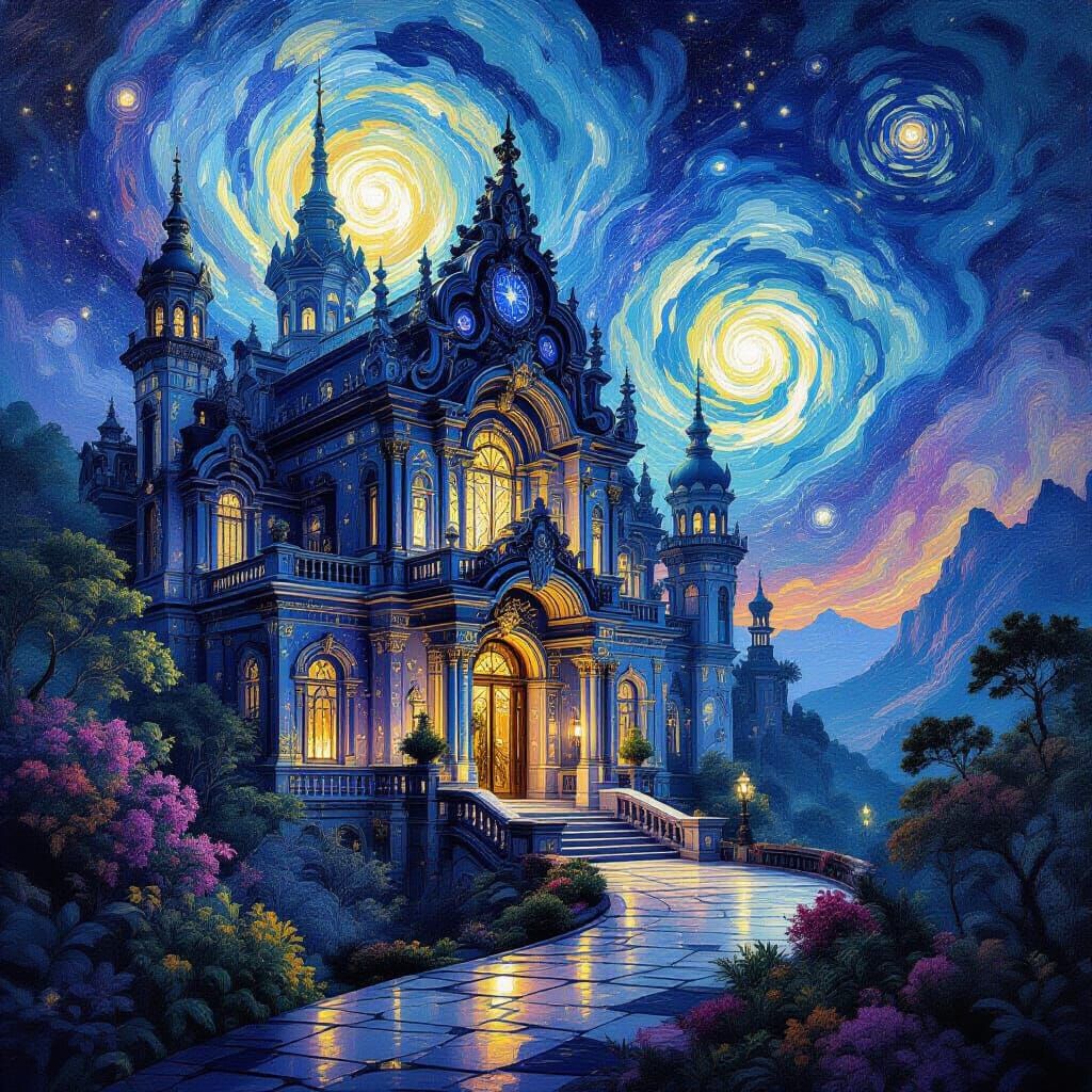 Nebula Palace: Cosmic Architecture Reflecting Galaxy Light