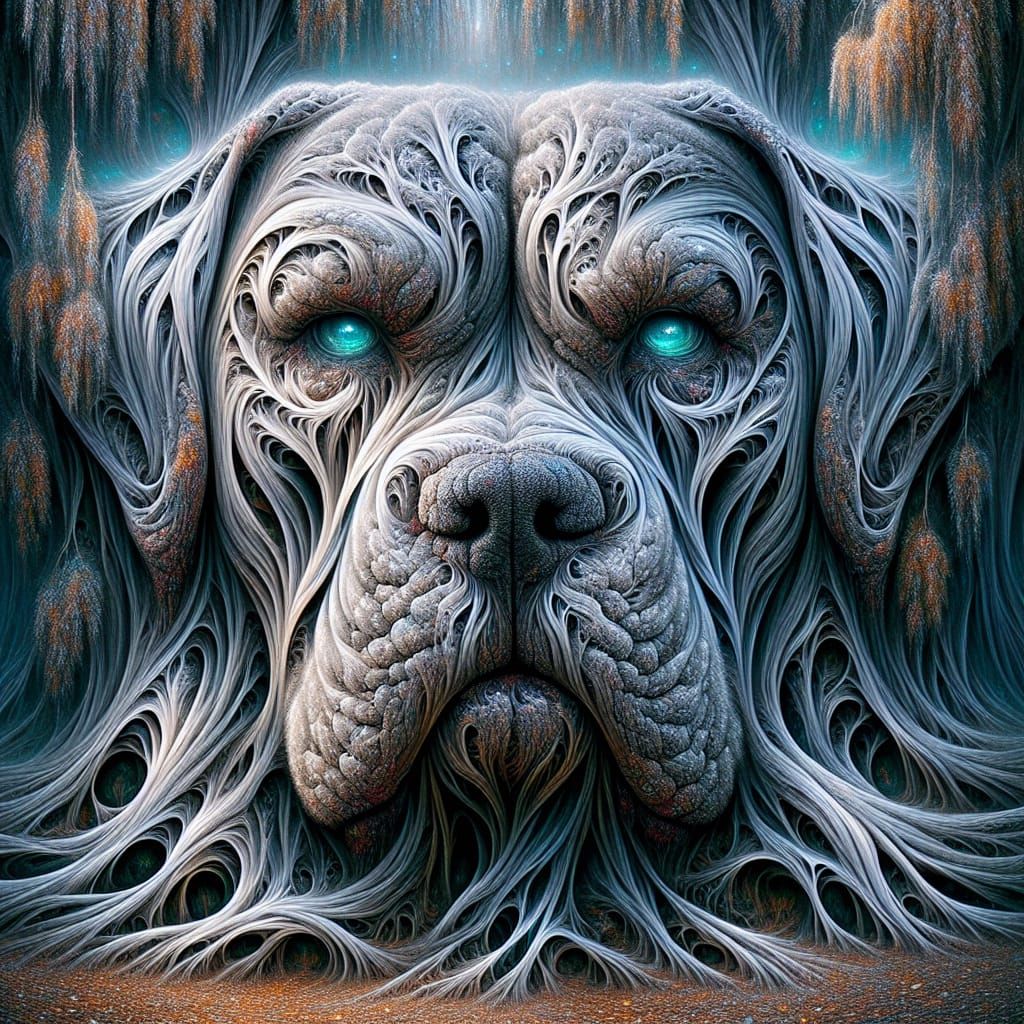 Mystical Willow Tree with Pitbull Face in Silver