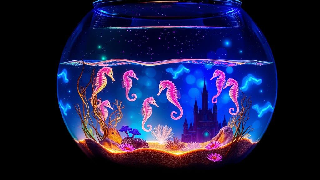 Glowing Hydrogen Molecule Fishbowl in Futuristic Neon Noir S...