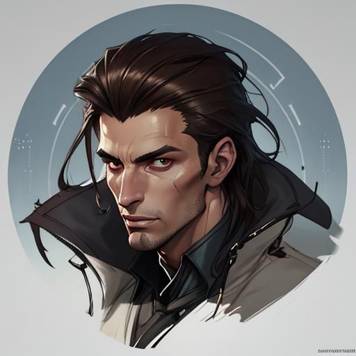 Smug Brunette Man Portrait in Hyperdetailed Digital Art