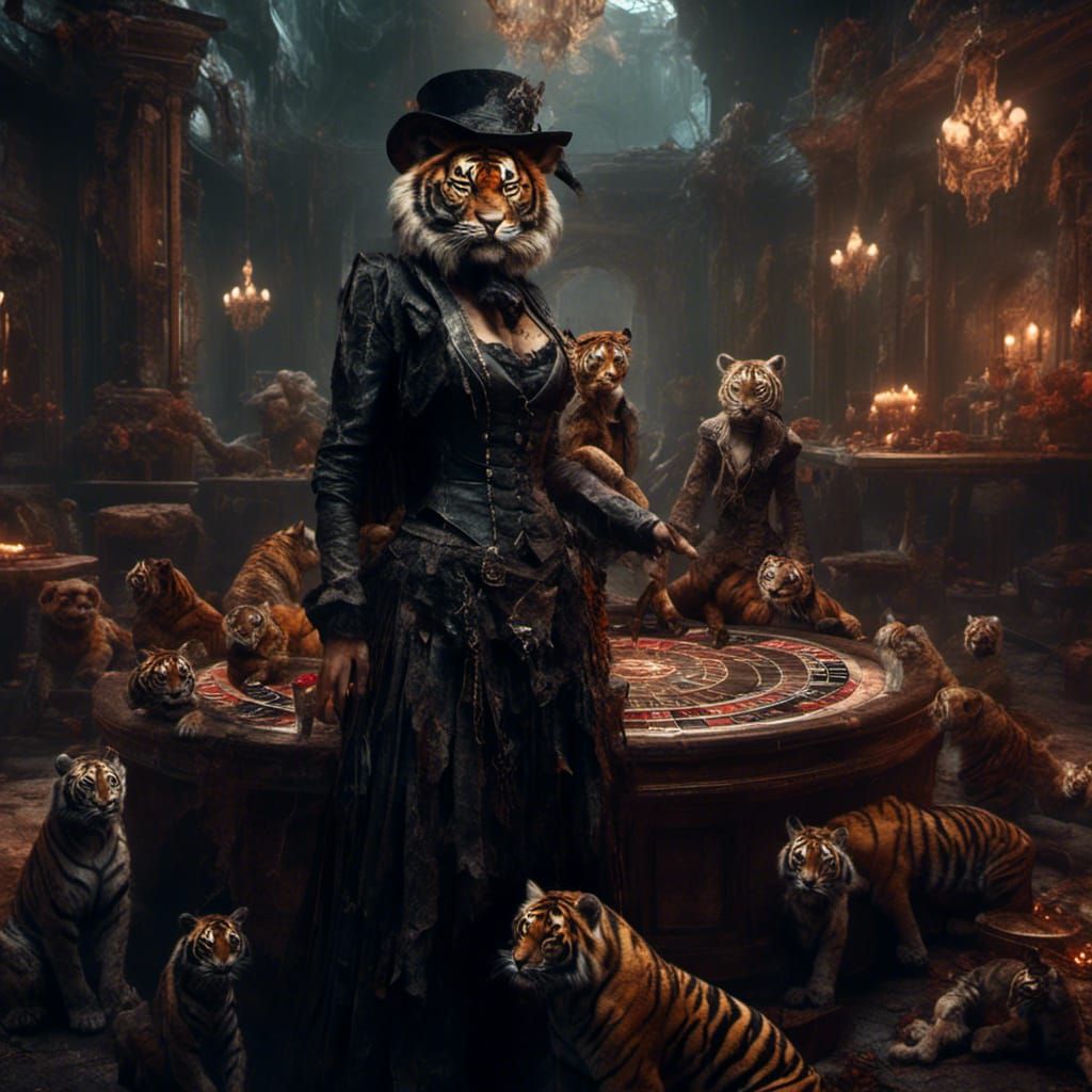 Spooky Roulette Dealer with Baby Tiger