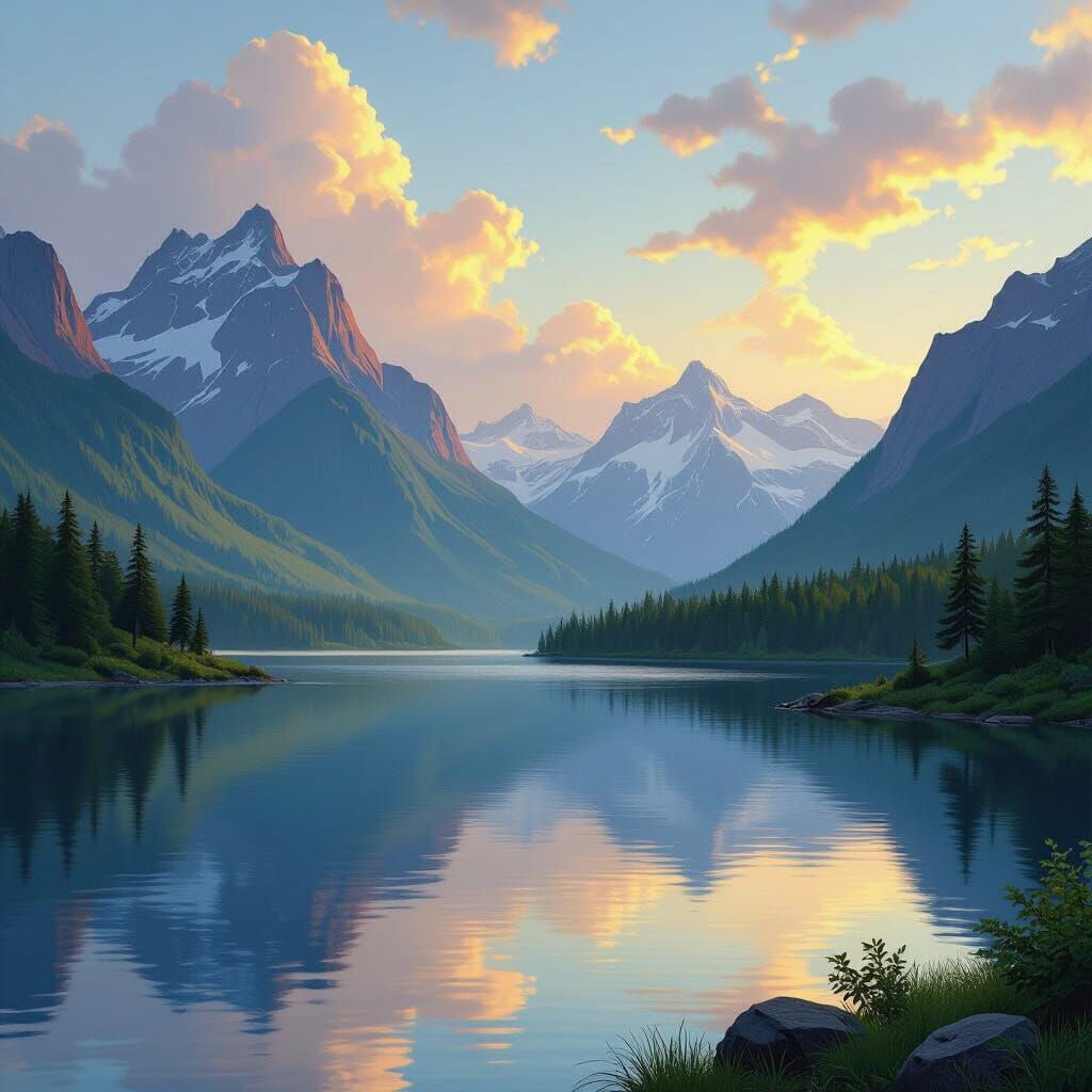 Majestic Mountains Reflect on Serene Lake