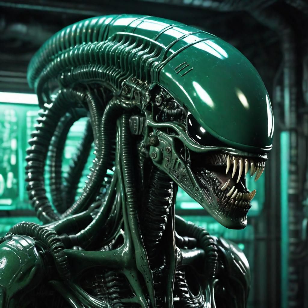 Dieselpunk Xenomorph Robot in Gritty Laboratory