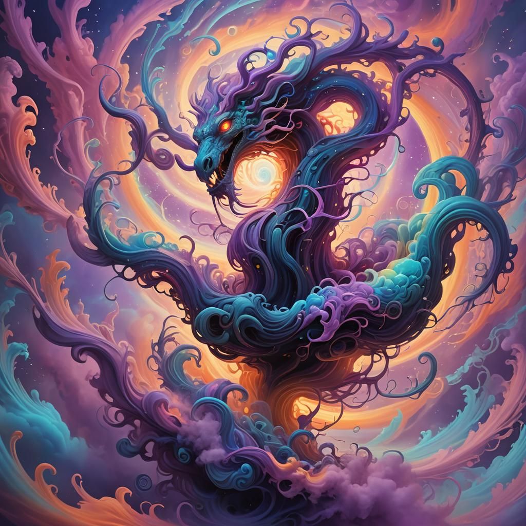 Fantastical Creature in Swirling Dreamscape: Surreal Art