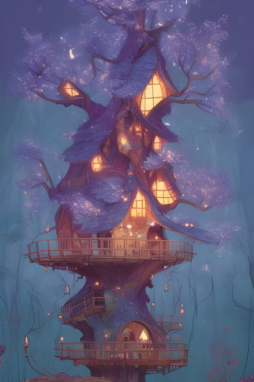 Magical Star Treehouse in a Digital Illustration