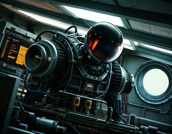 Retrofuturistic Scientist in Flying Exoskeleton