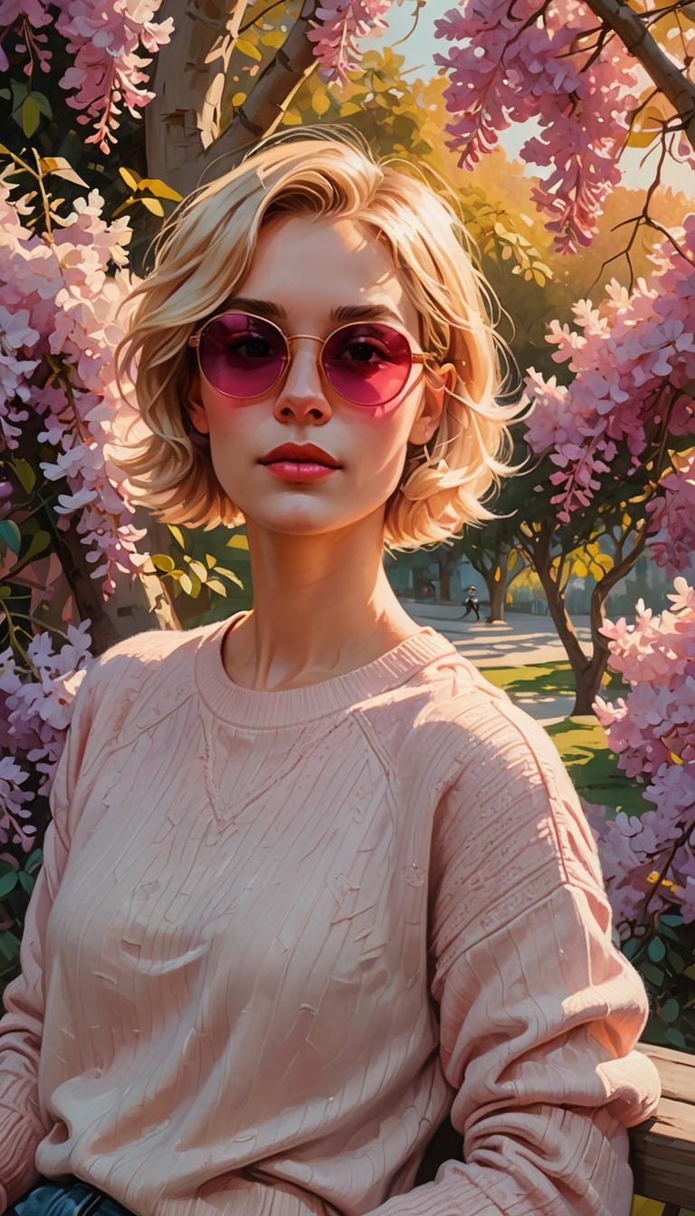Woman with Sunglasses Under Wisteria, Digital Art
