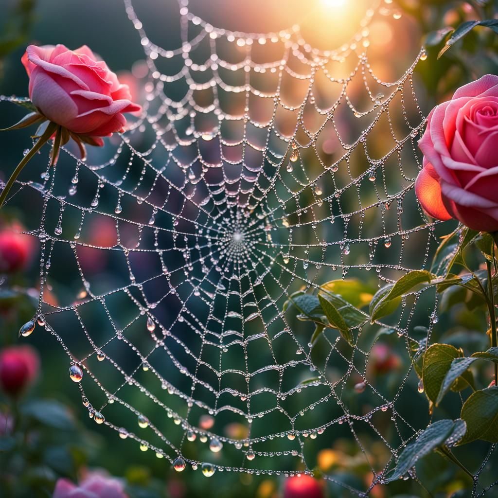 Dew-Kissed Spiderweb: A Symphony of Light and Grace