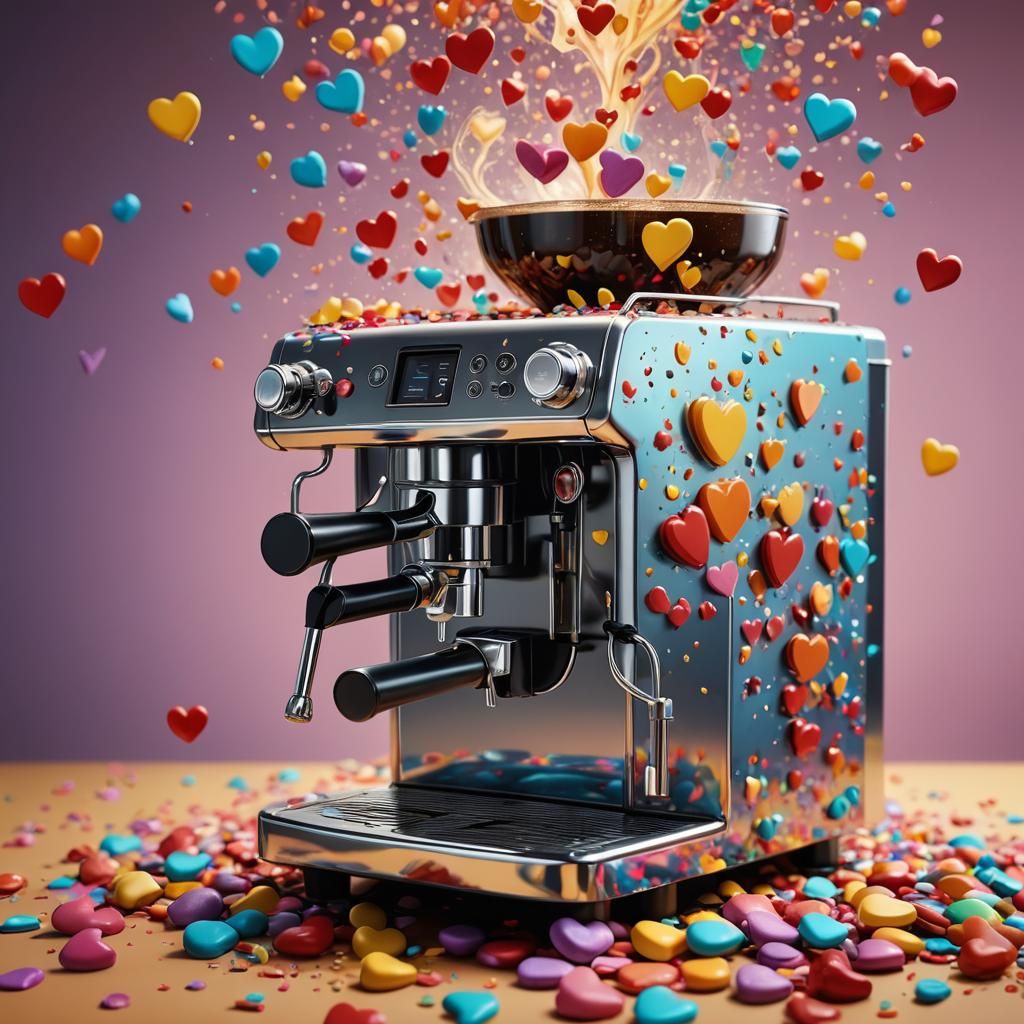 Hyperrealistic Coffee Machine Dispensing Love Hearts