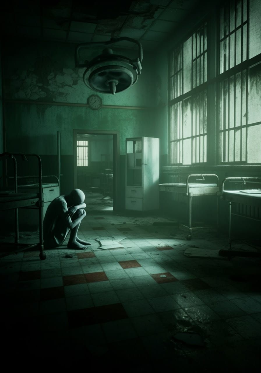 Spectral Inhabitant in a Foreboding, Hyper-Realistic Asylum