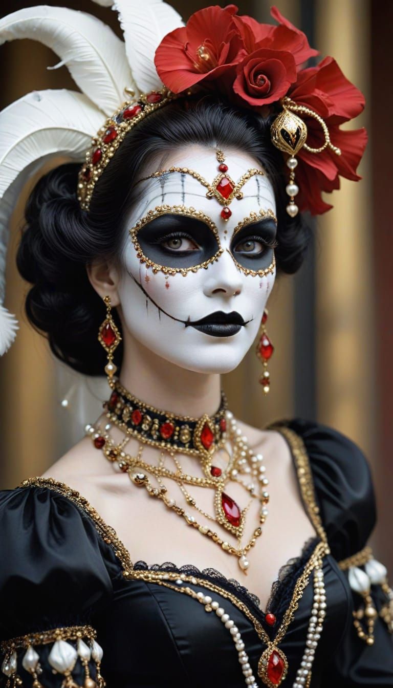 Glamorous Lady in Venetian Masquerade Attire
