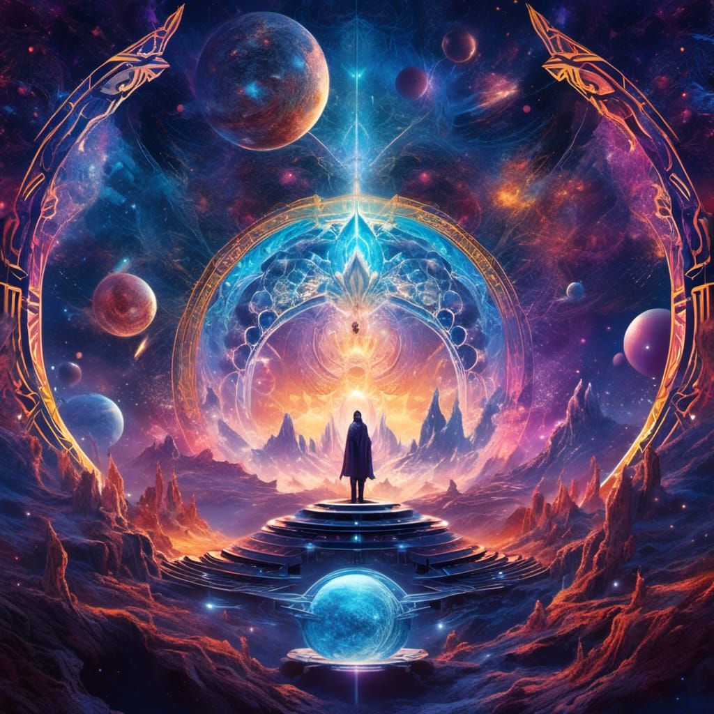 Miniature Sci-Fi World Emerging from Cosmic Mandala Portal