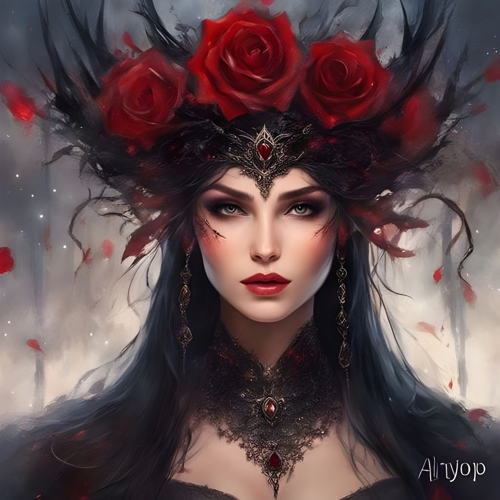 Gothic Princess Portrait with Thorns and Roses