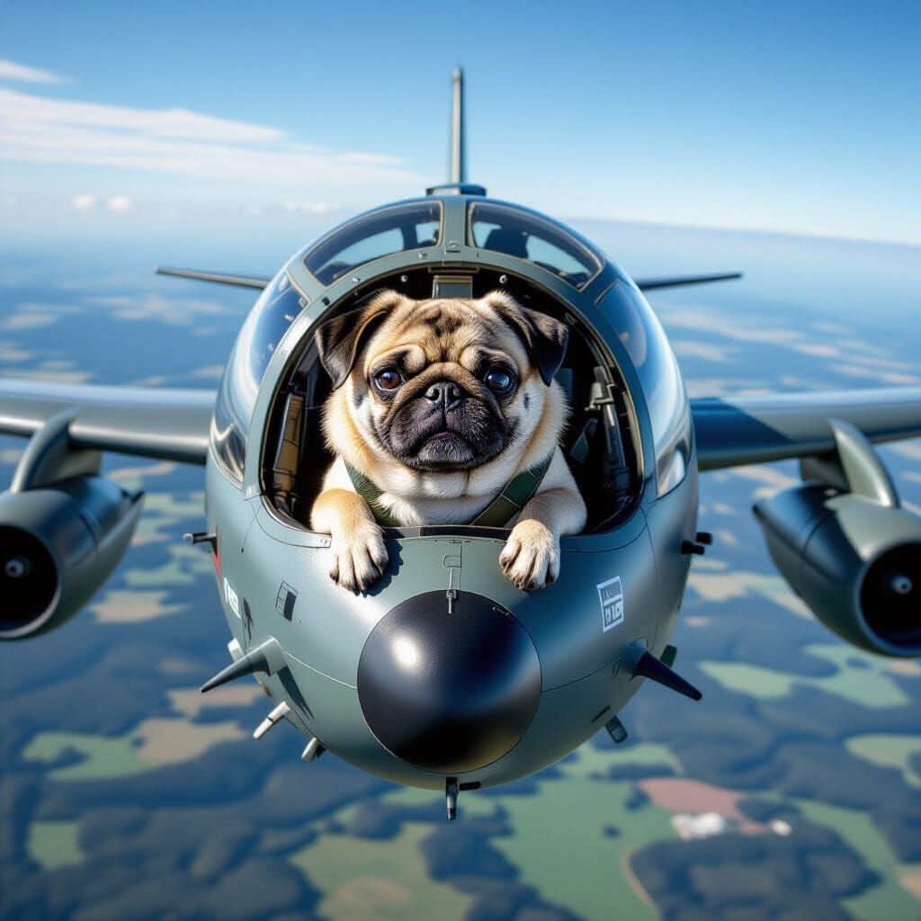 Pug Pilot Flying B-52 Bomber Over Lush Terrain
