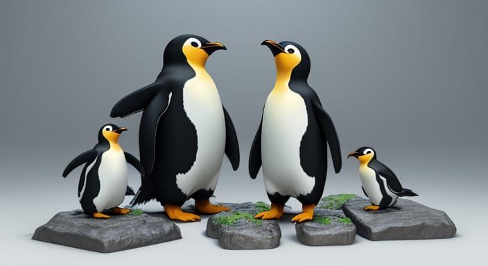 Anime Penguin Art in 3D Style