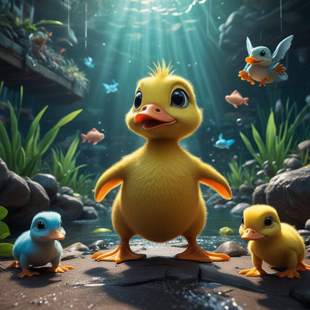 Giant Sea Monster Battles Cute Forest Creatures in Vibrant, ...