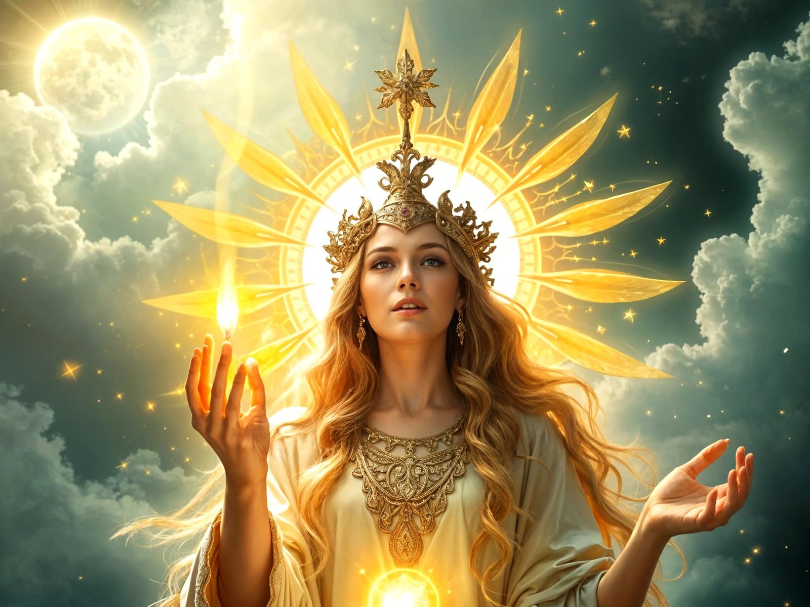Celestial Priestess Blesses Allies with Golden Magic