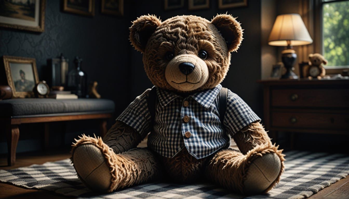 Realistic Gingham Teddy Bear Photography