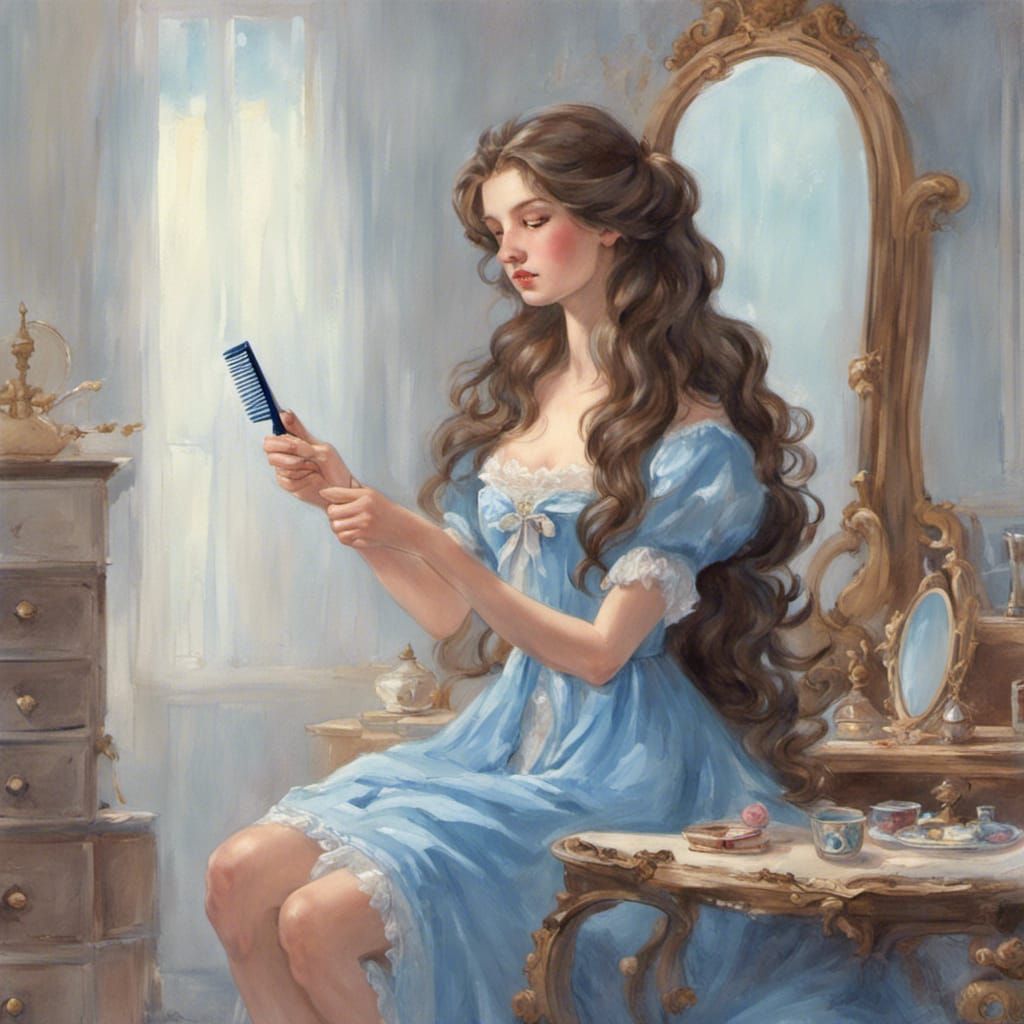 Rococo Princess Brushing Hair at Dressing Table