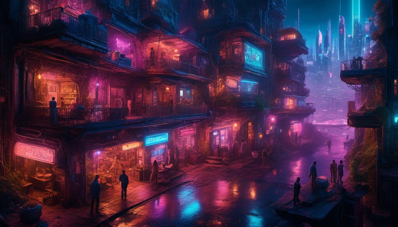 Cyberpunk Cityscape at Night in Isometric View