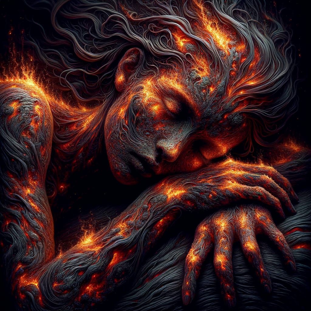Fiery Lava Woman Portrait in Hellish Colors