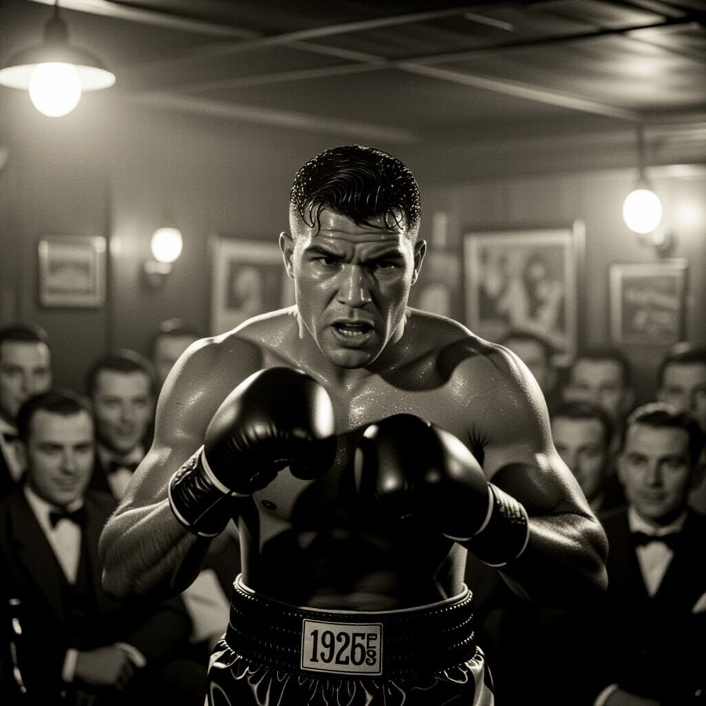Vintage 1920s Boxer Shadowboxing in Speakeasy