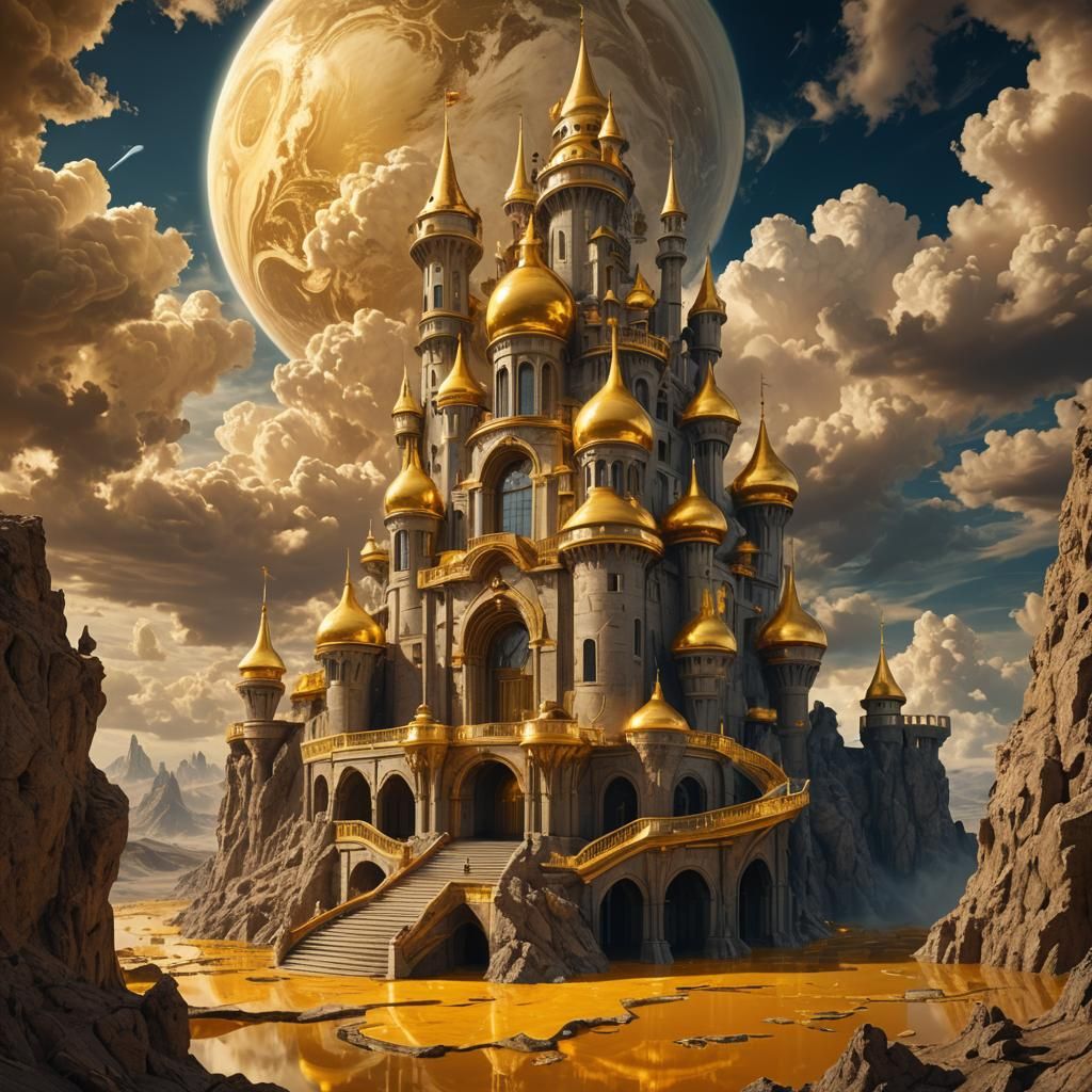 Futuristic Venus Castle with Golden Staircase