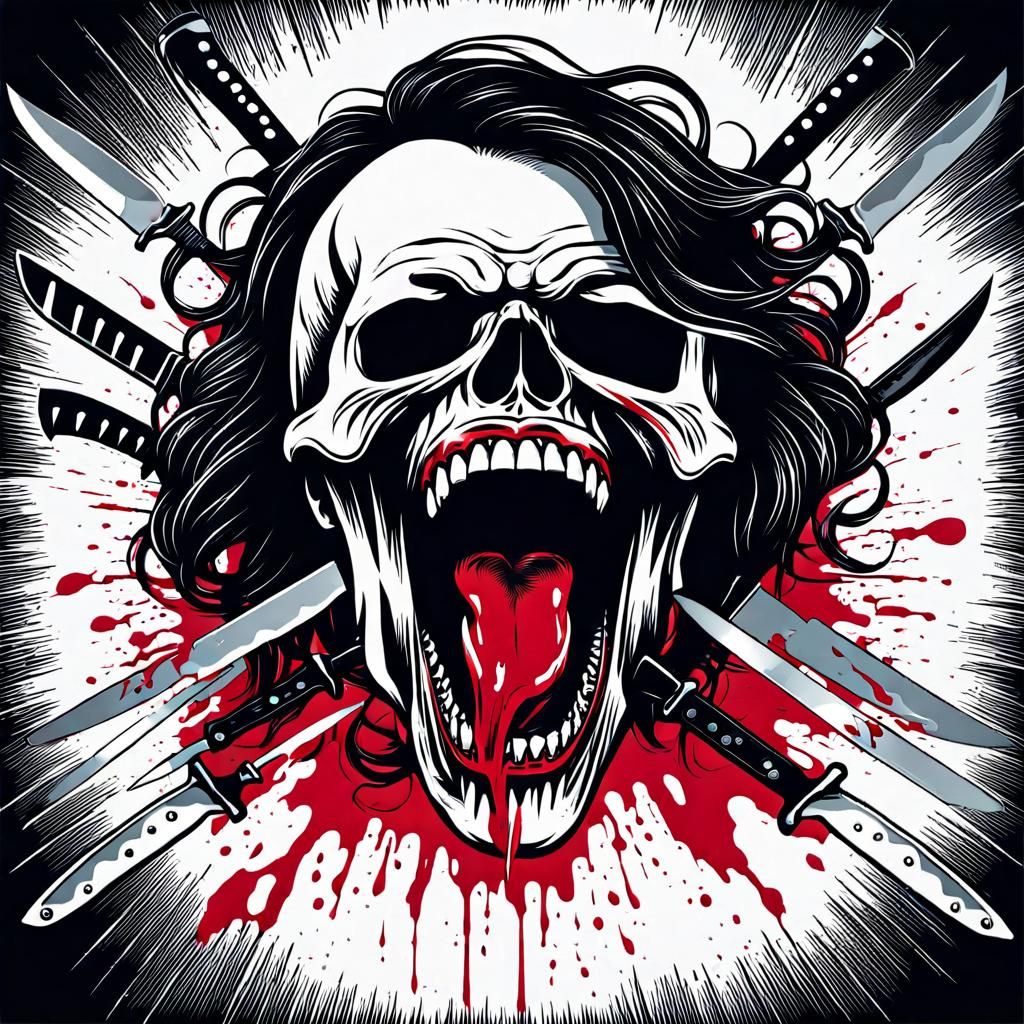 Skull with Knives Flowing Out