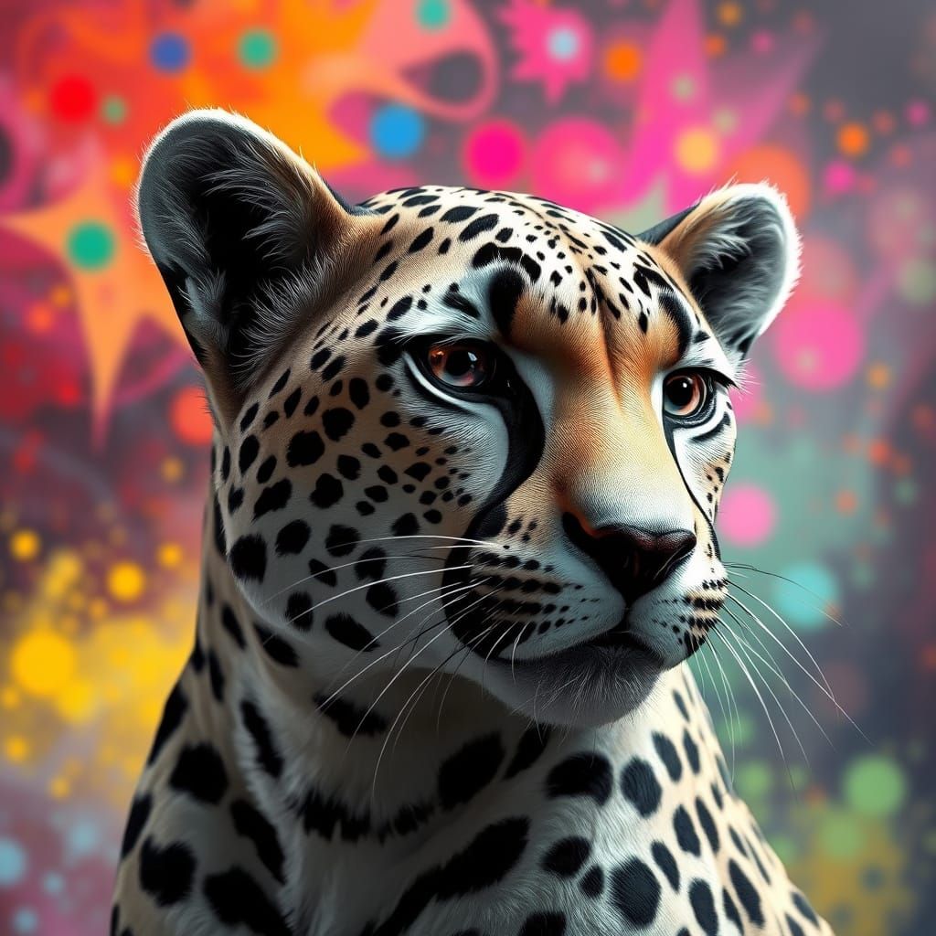 Hyperrealistic Anime-Style Black and White Cheetah