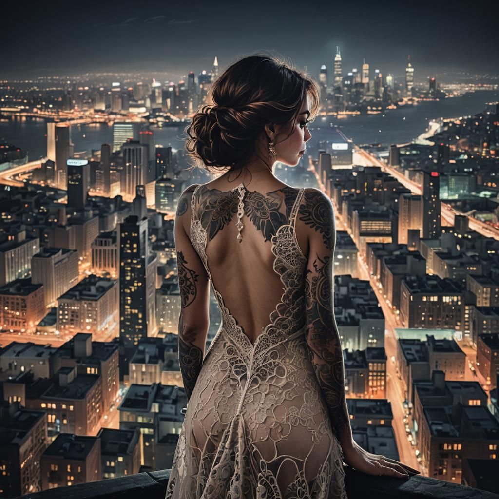 Woman's Silhouette Overlooking City at Night