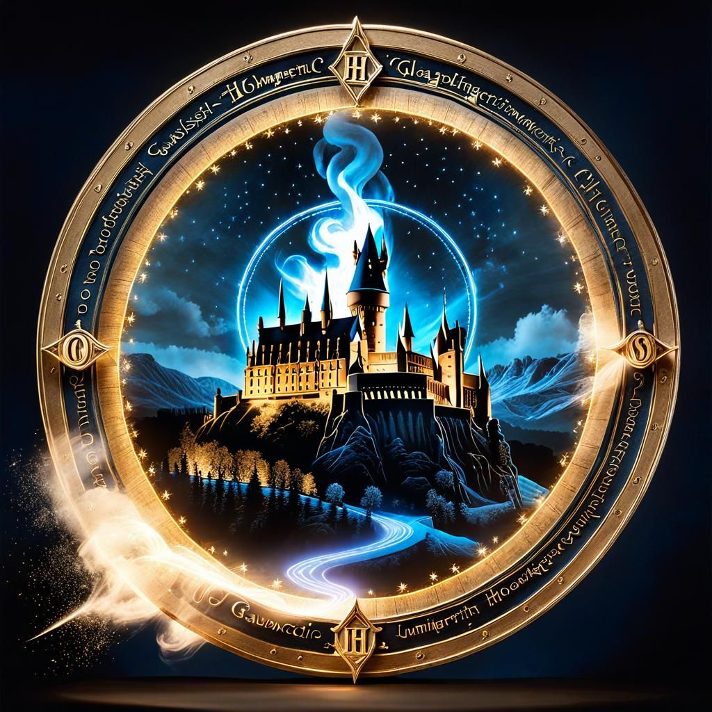 Blue Wizard Illuminates Hogwarts Castle with Magic