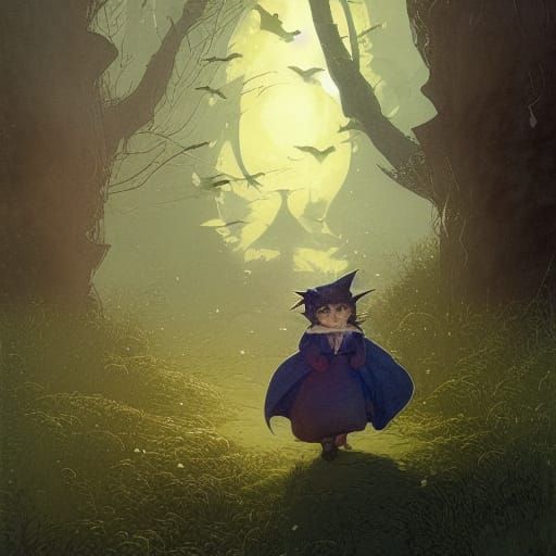 Cat Witch and Kitten Adventure: Storybook Illustration