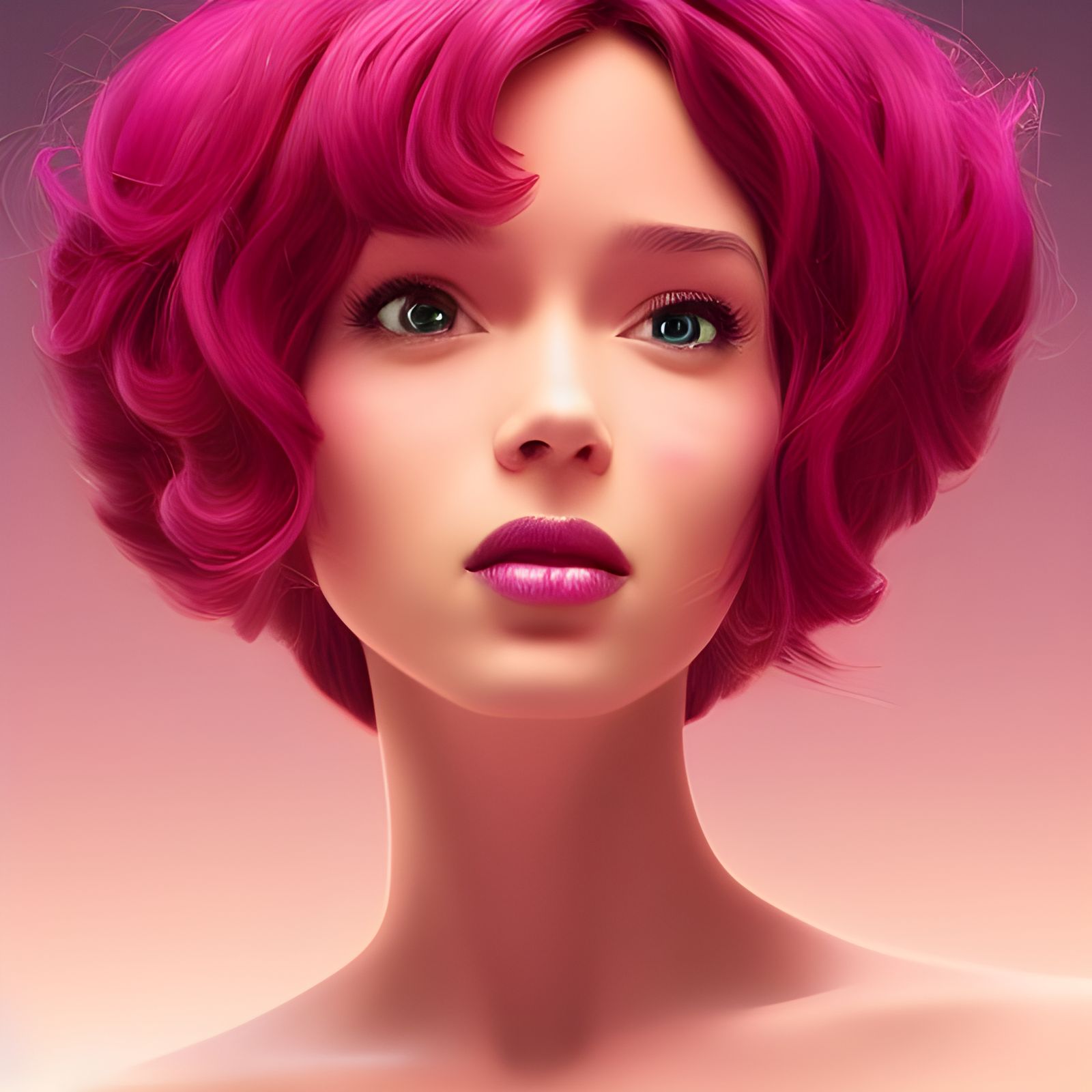 Magenta Haired Beauty: Detailed 3D Digital Art