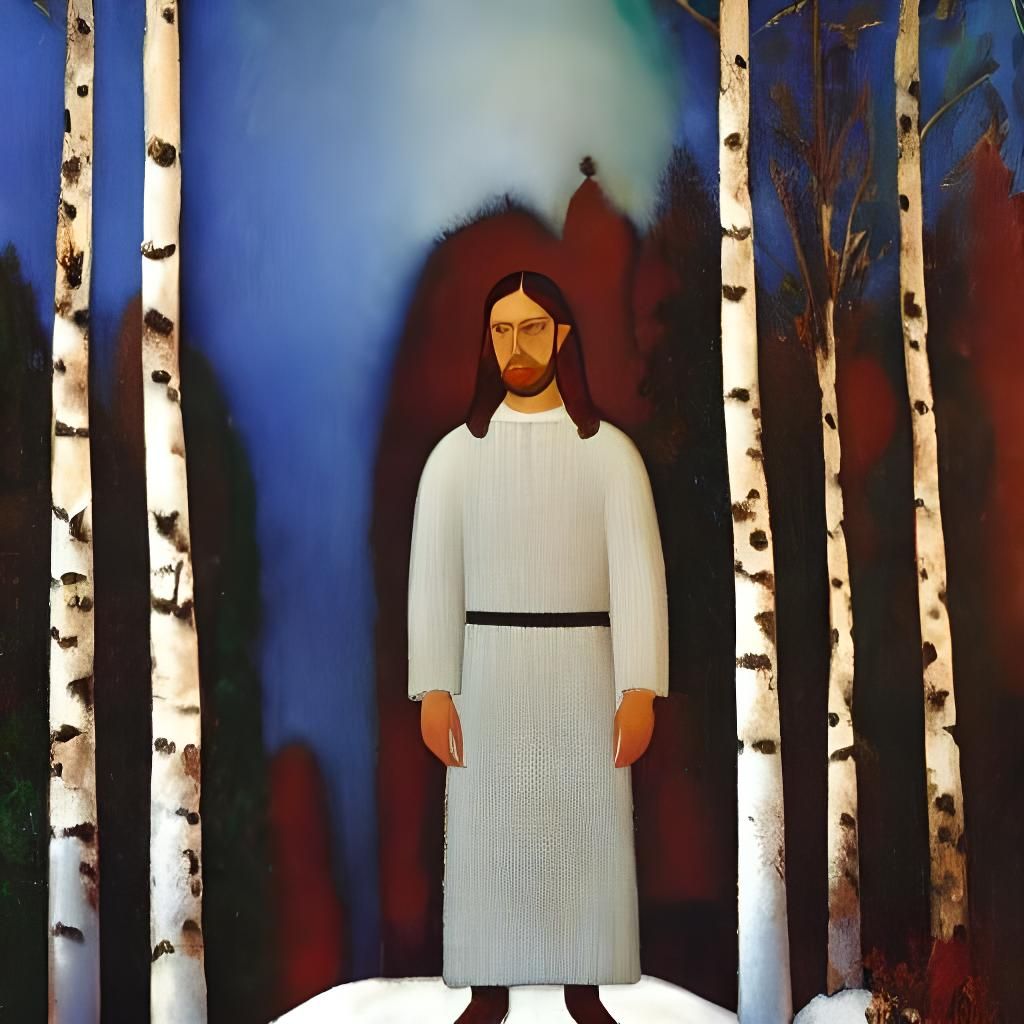 Jesus in Winter Snow: Luminous Mixed Media Collage