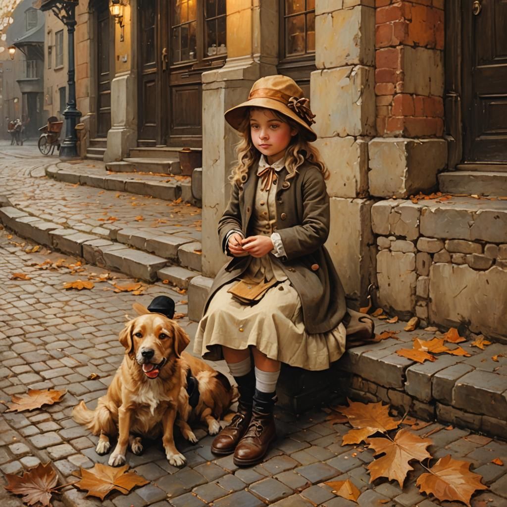 Girl with Dog, 18th Century Oil Painting