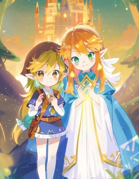 Chibi Link and Zelda in Anime Style
