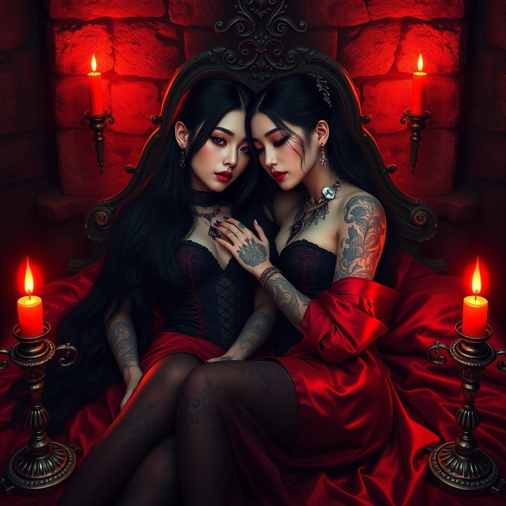 Dark Fantasy Girls in Gothic Bed