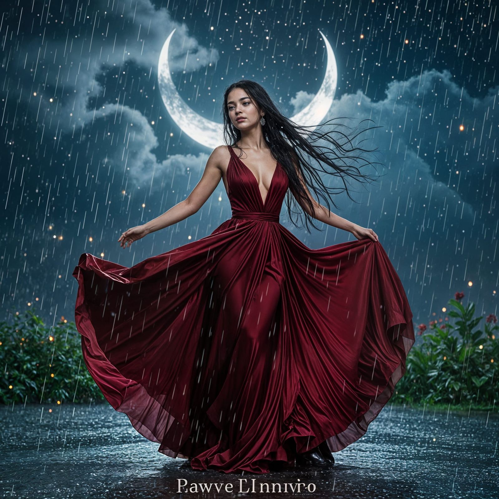 Woman Dancing in Rain Under Moonlight