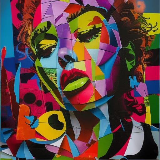 Colorful Polychromatic Collage Art in Graffiti Style