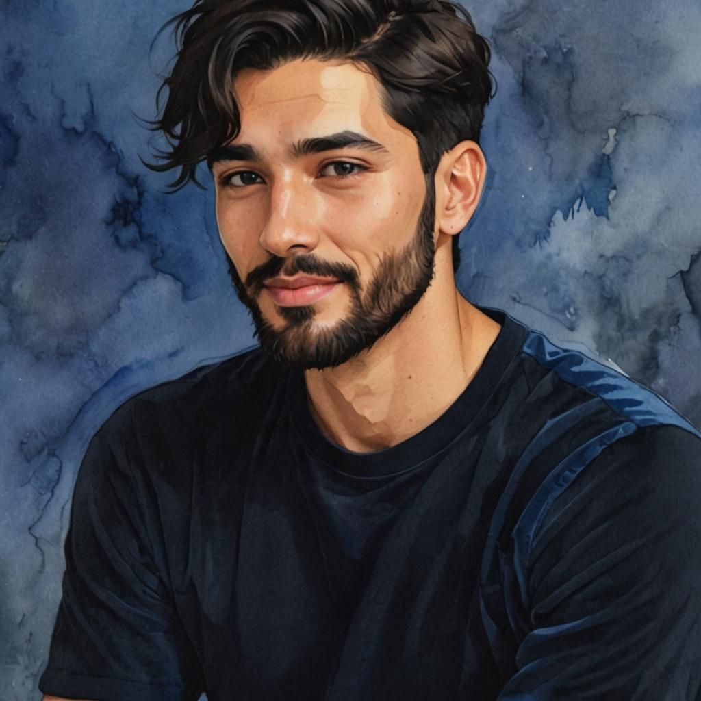 Portrait of Smiling Young Man in Gouache Style